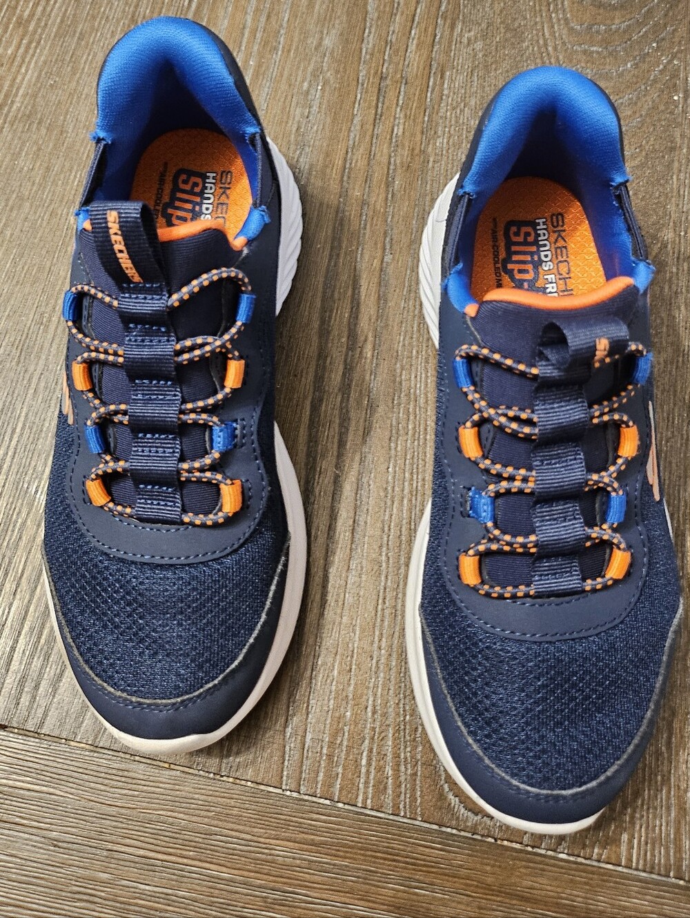 Skechers Kids Navy and Orange Athletic Slip-On Sneakers. Sz 1